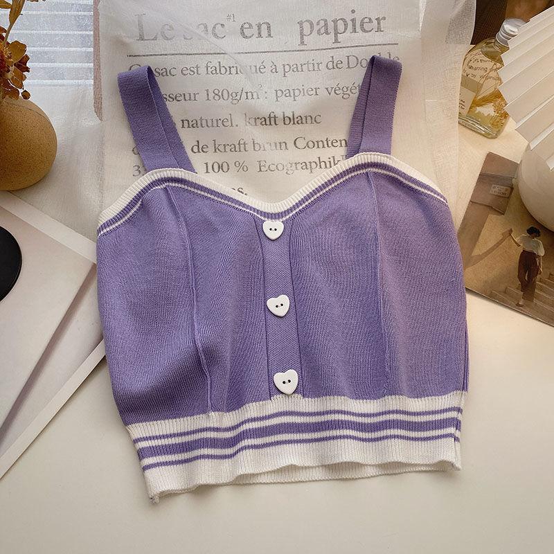 Sweet Wind Love Button Short Cropped Knitted Vest Women
