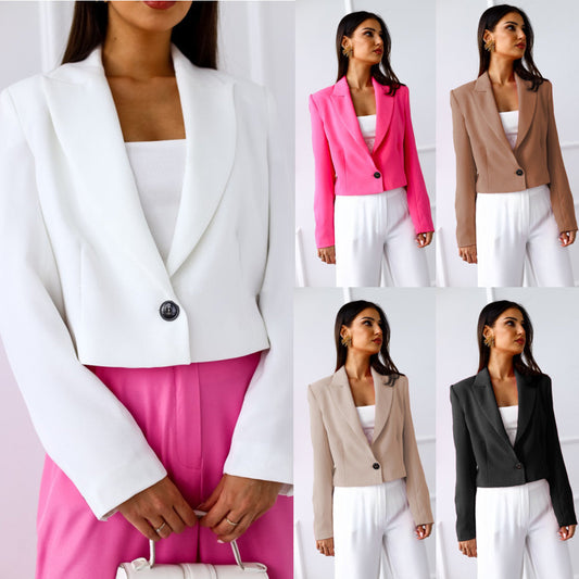 Solid Color Long Sleeve Button Lapel Thin Blazer