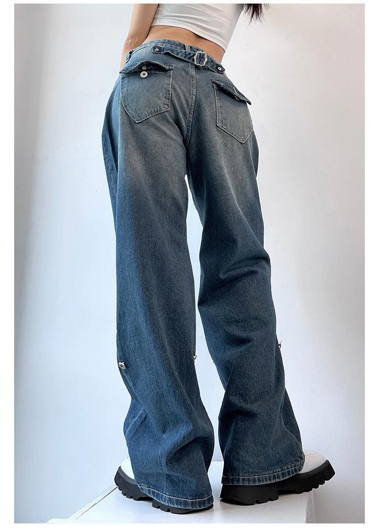 Retro High Street Design Sense Niche Japanese Buckle Overalls