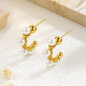 Stainless Steel C- Shaped Pearl Stud Earrings