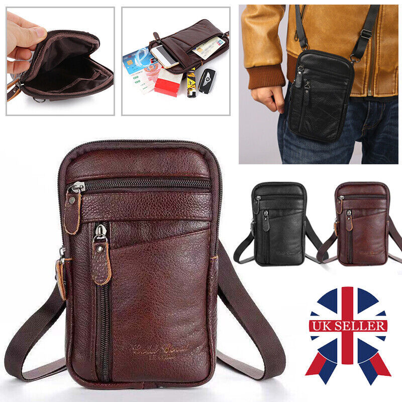 Men's Leather Fashion Phone Pouch Belt Bag Waist Crossbody Shoulder Pouch UK