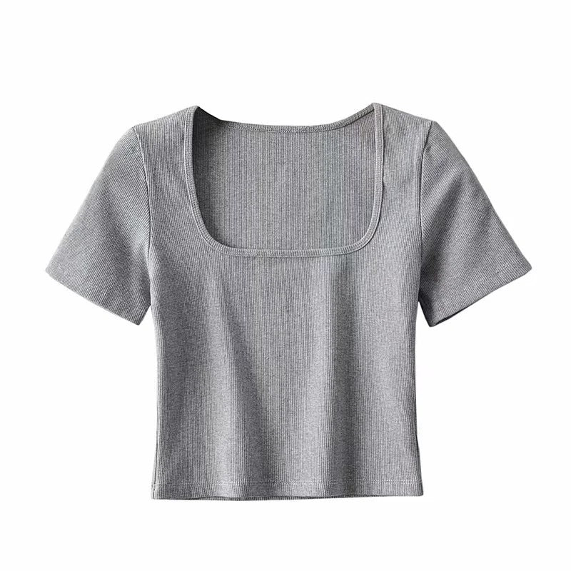 Summer Cropped Square Neck T-shirt Women