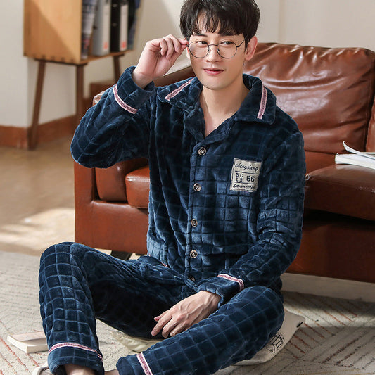 Flannel warm and thickened men's pajamas