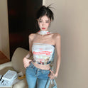 Printed Strapless Tube Top Women's Slim-fit Mesh Top