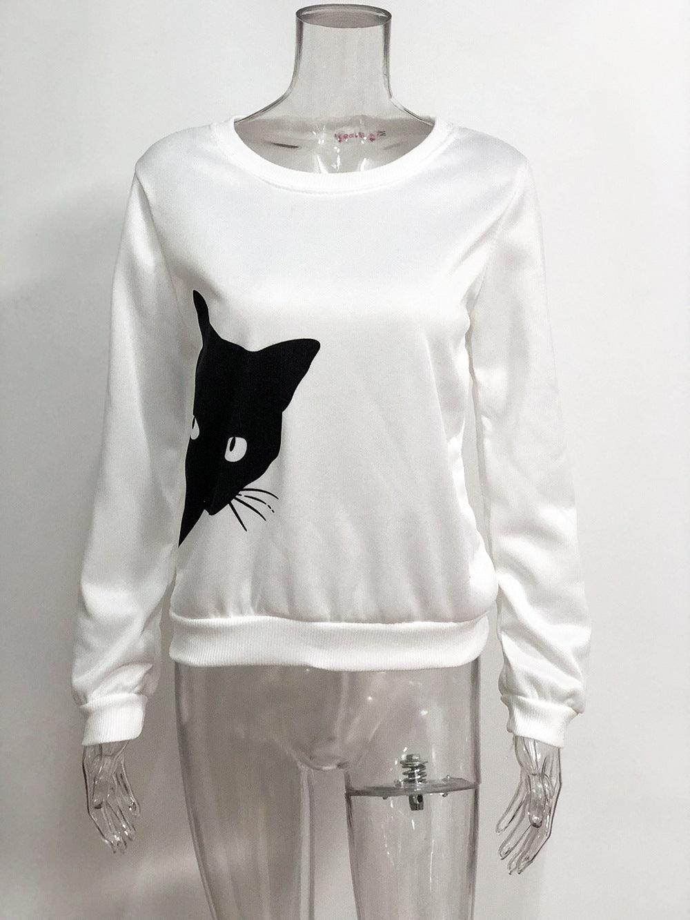 Cat head print loose long-sleeved women's sweater