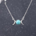 Vintage Crescent Lock Bone Moon Sun Pendant Silver Women's Natural Stone Necklace