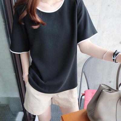 Solid color oversized short-sleeved bottoming shirt