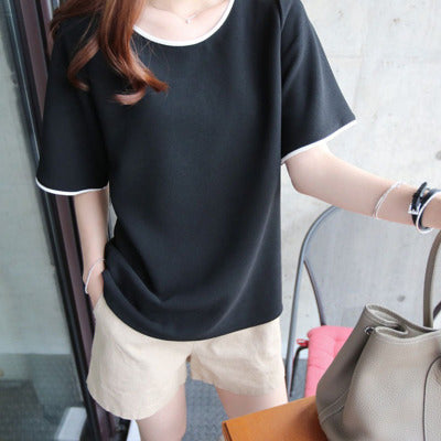 Solid color oversized short-sleeved bottoming shirt