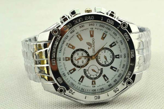 Steel belt quartz watch three-eye fashion large dial men's watch