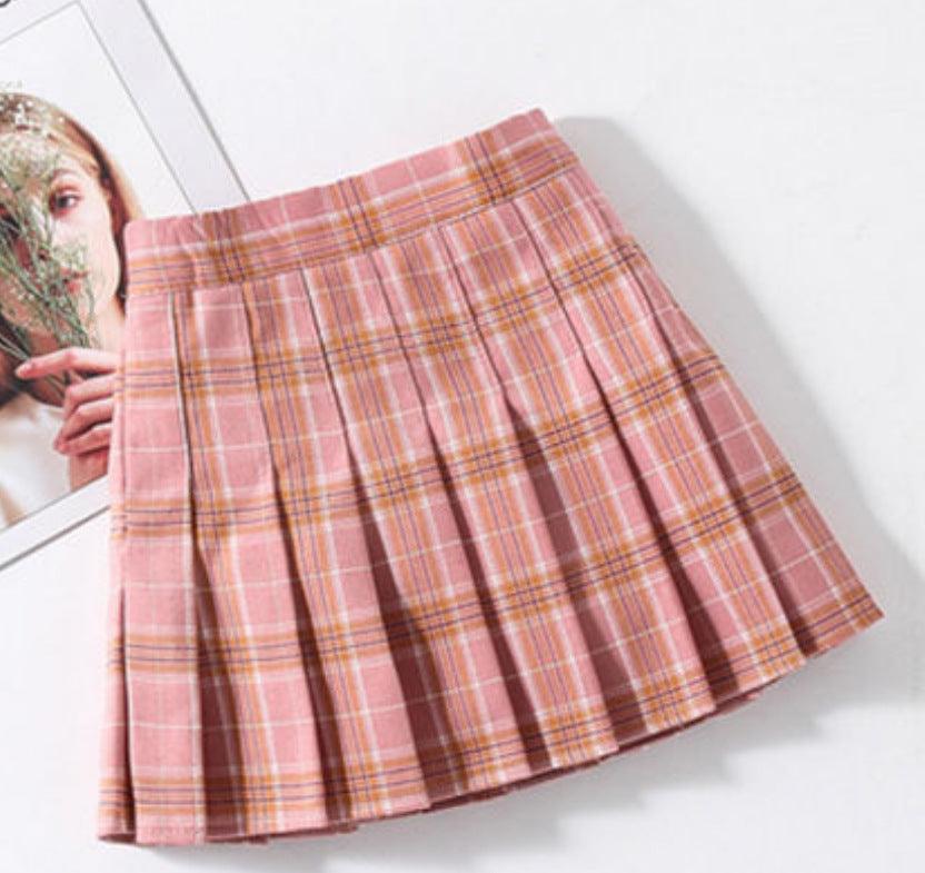 Color Red Plaid Skirt All-match College Style Girls