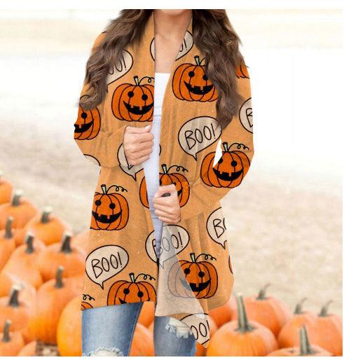 Halloween Digital Printing Casual Cardigan Jacket Women
