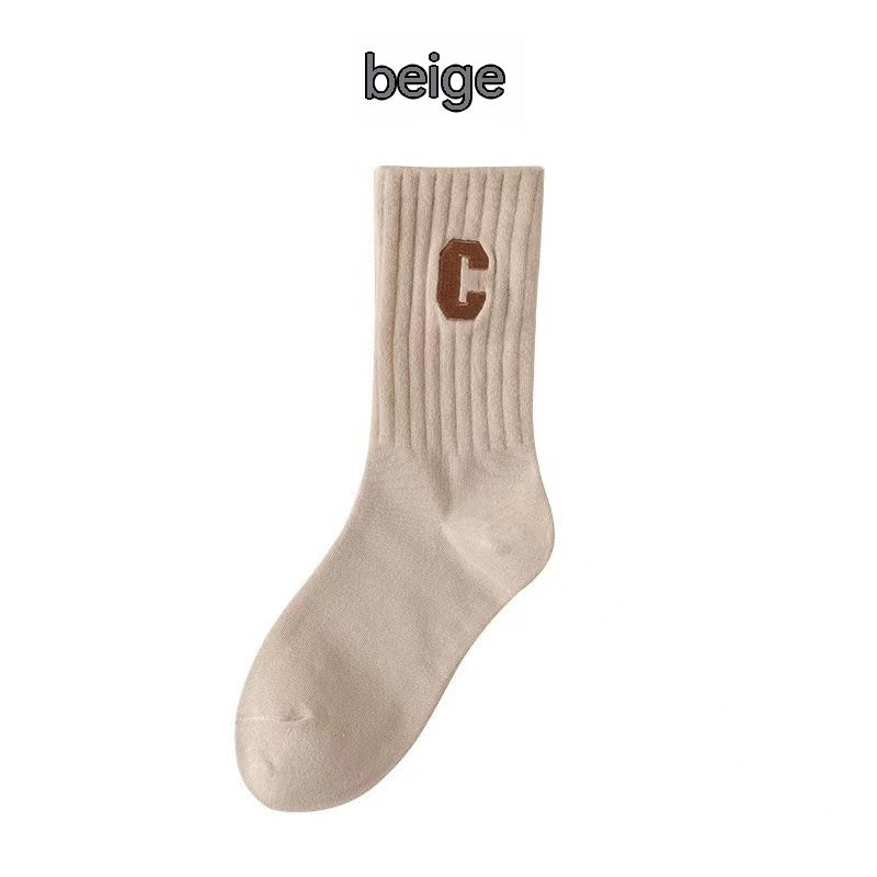 Brown Socks Women's Long Cotton Letters