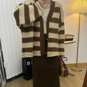 Plus Size Thick Needle Striped Sweater Cardigan