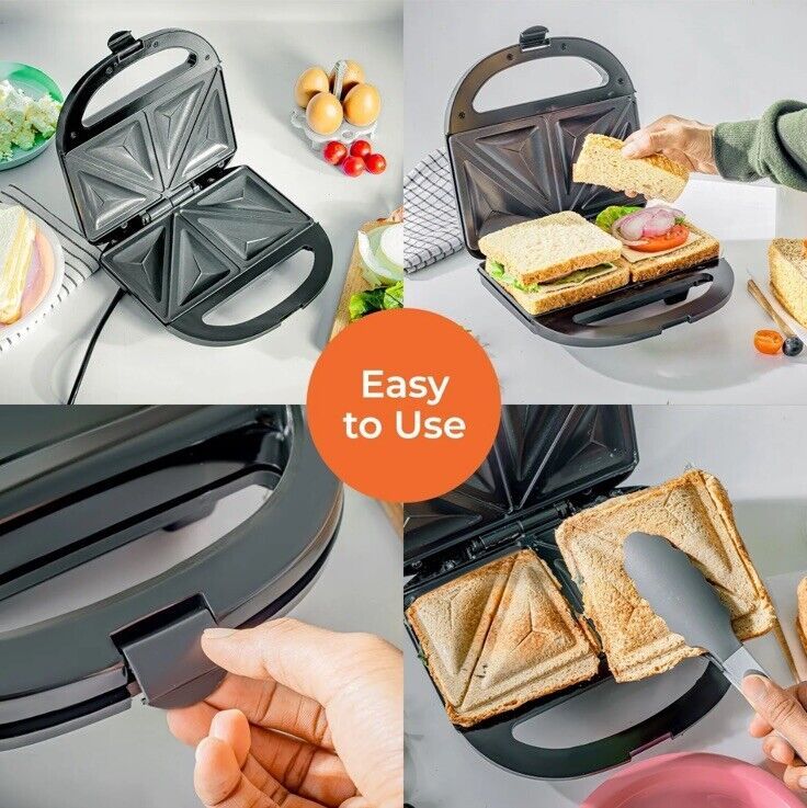 Geepas 750W Toastie Maker 2 Slice Sandwich Toaster Machine Non-Stick Easy Clean