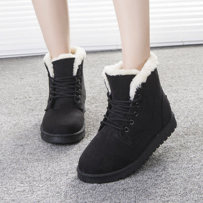 Winter Snow Boots Lace Up Platform Shoes Women Plush Suede Ankle Boots