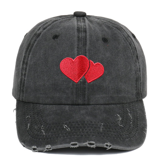 Retro Tattered Jeans Washed Love Embroidered Baseball Cap