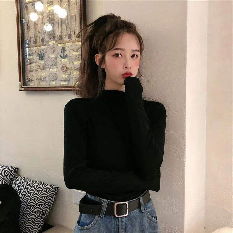 Half Turtleneck Women's Black Bottoming Shirt