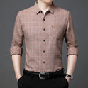 Linen-like Plaid Long-sleeved Shirt For Middle-aged Men