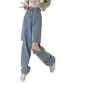 Ripped Jeans Straight High Waist Loose Fitted Flattering
