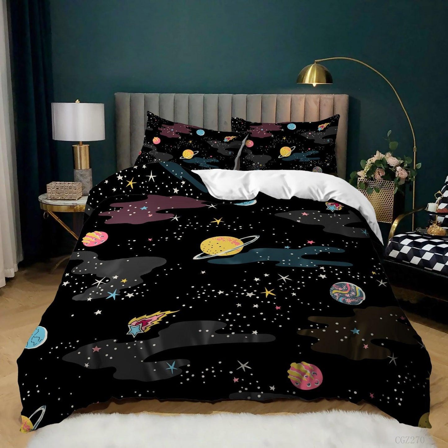 Spaceship Rocket Pattern Down Quilt Cover Suit Digital Printing Bedding For Kids Bedroom