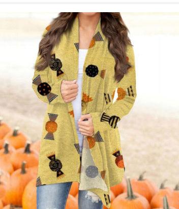 Halloween Digital Printing Casual Cardigan Jacket Women
