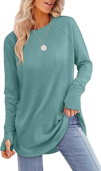 Solid Color Split-finger Long-sleeved Shirt Loose Mid-length