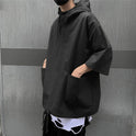 Men's Hong Kong Style Loose Hooded Half Sleeve T-shirt