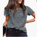 Leopard Dot Short Sleeved Round Neck Pullover Loose And Casual