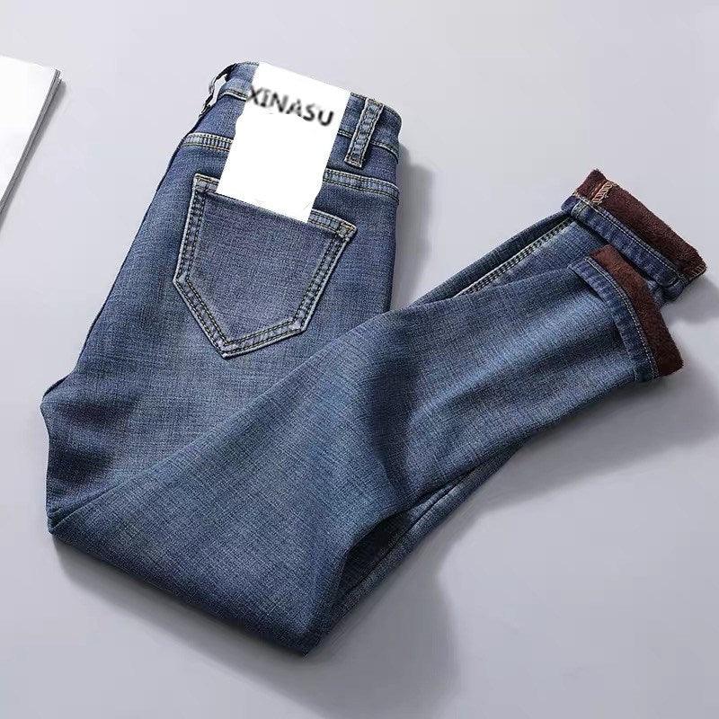 Women's Stretch High Waist Thickened Warm And Velvet Jeans
