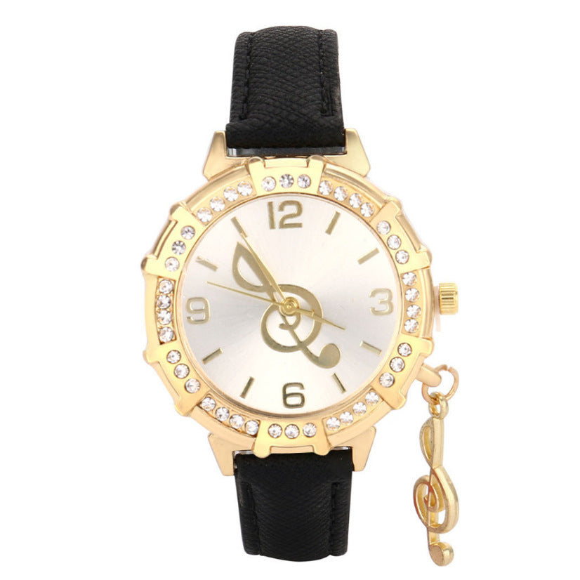 Straps Round Diamond-Inlaid Notes Ladies Watch