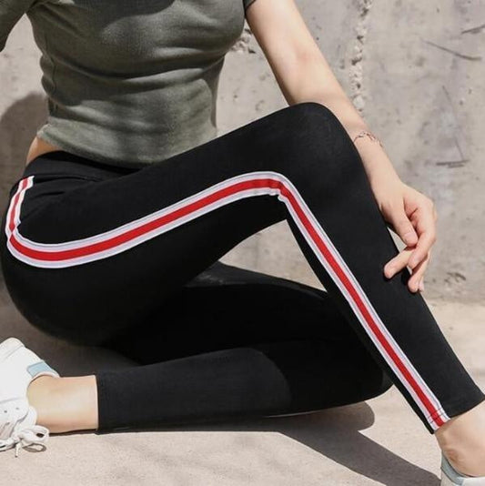 Side stripe sport versatile slim leggings female stretch outside wearing pencil pants cotton new feet pants