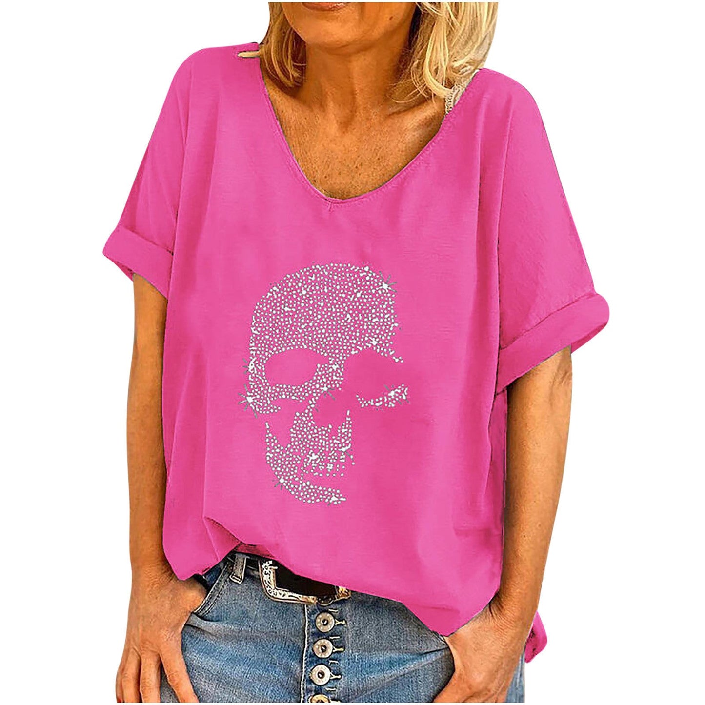 Women's Plus Size Loose Bead T-shirt Top Short Sleeve