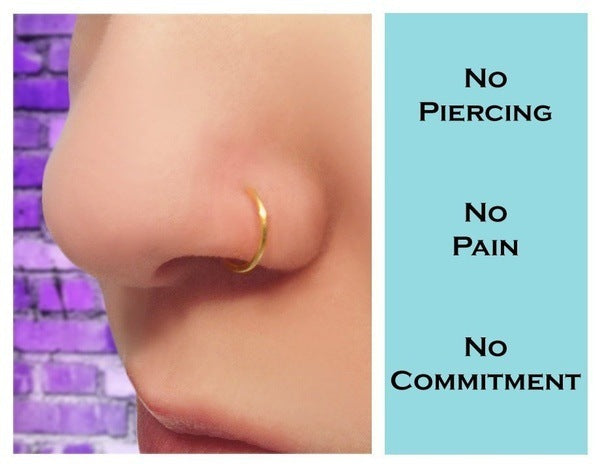 Non-piercing Nose Ring Plated 14K Gold Nose Stud