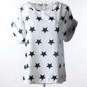 USA SIZE Short-sleeved loose large size top printed chiffon shirt