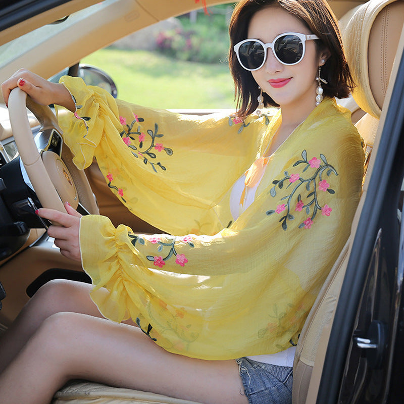 Korean embroidered chiffon sun protection clothing shawl