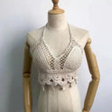 Lace-up Halterneck Exposed Vest Female Openwork Knitted Top