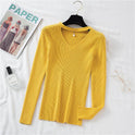 Autumn And Winter New V-neck Long-sleeved T-shirt Women Slim Slim Fashion