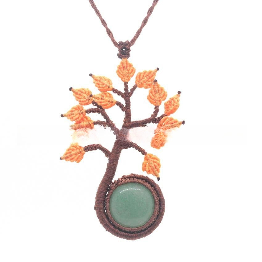 Natural Crystal Round Woven Tree Of Life Pendant Hand Woven Fashion