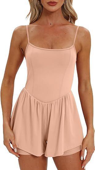 Women's Sleeveless Spaghetti Strap Double Lining Shorts Jumpsuit