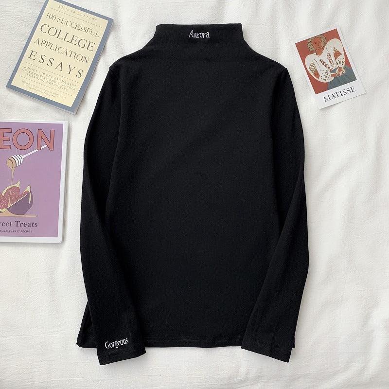 Half High Collar Long Sleeve T-Shirt Slim Top