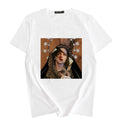 Women's Summer Spoof Oil Painting Print Round Neck T-shirt Top