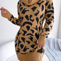 Leopard Print Long Sleeve Bottoming Sweater Dress