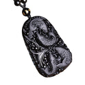 Natural Obsidian Fish Carved Matte Necklace