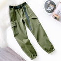Multi-pocket pants high-waist straight-leg pants
