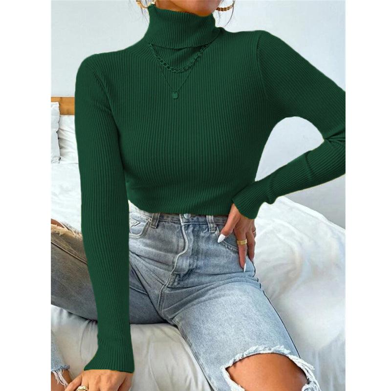 New European And American Women's High Neck Sweater Pullover Knitted Top