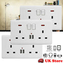 Double Wall Plug Socket 2 Gang 13A W 2 Charger USB Outlets Flat  UK