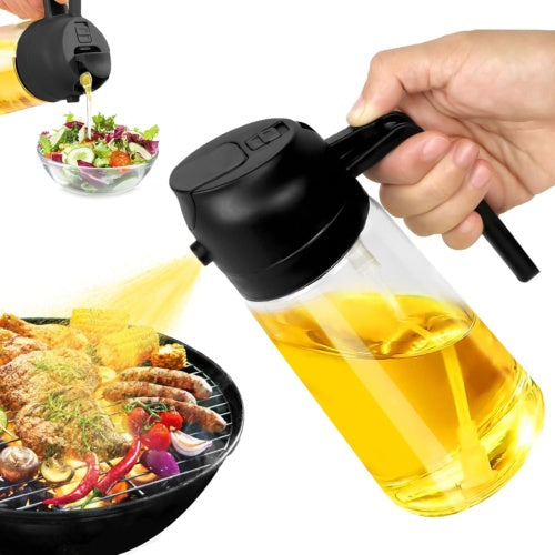 16Oz Oil Spray Bottle Kitchen Cooking Oil Dispenser Dual-Purpose Glass Sprayer