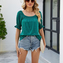 Loose Design Casual Short Sleeve Fashion Square Collar T-shirt