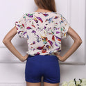 USA SIZE Short-sleeved loose large size top printed chiffon shirt
