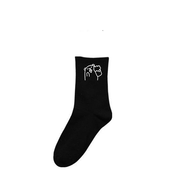 Trendy Simple Japanese Cute Cartoon Bear Solid Color Cotton Socks